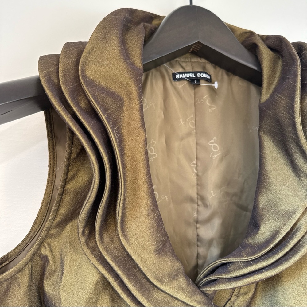 Samuel Dong Gold Triple Collar Sleeveless Bubble Dress Small Metallic Olive - Picture 4 of 12